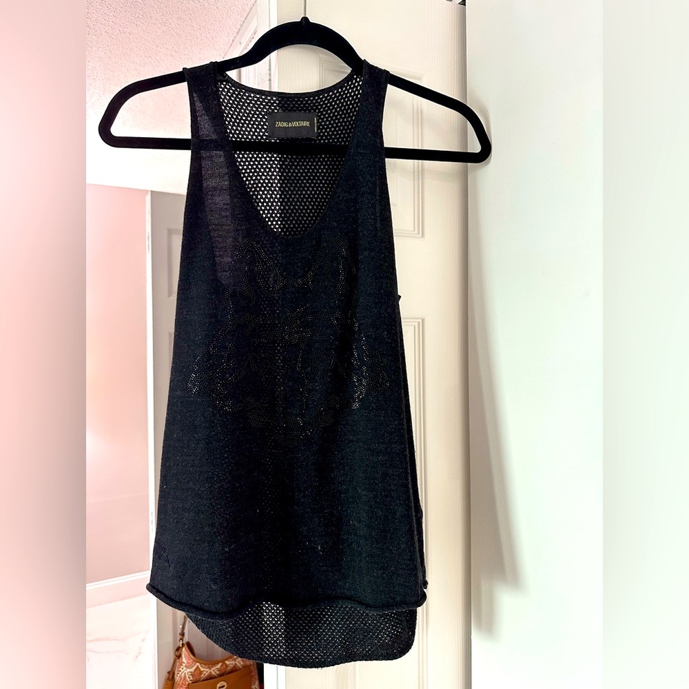 New Designer Black soft shirt flowers and glitter on front. semi sheer back.
